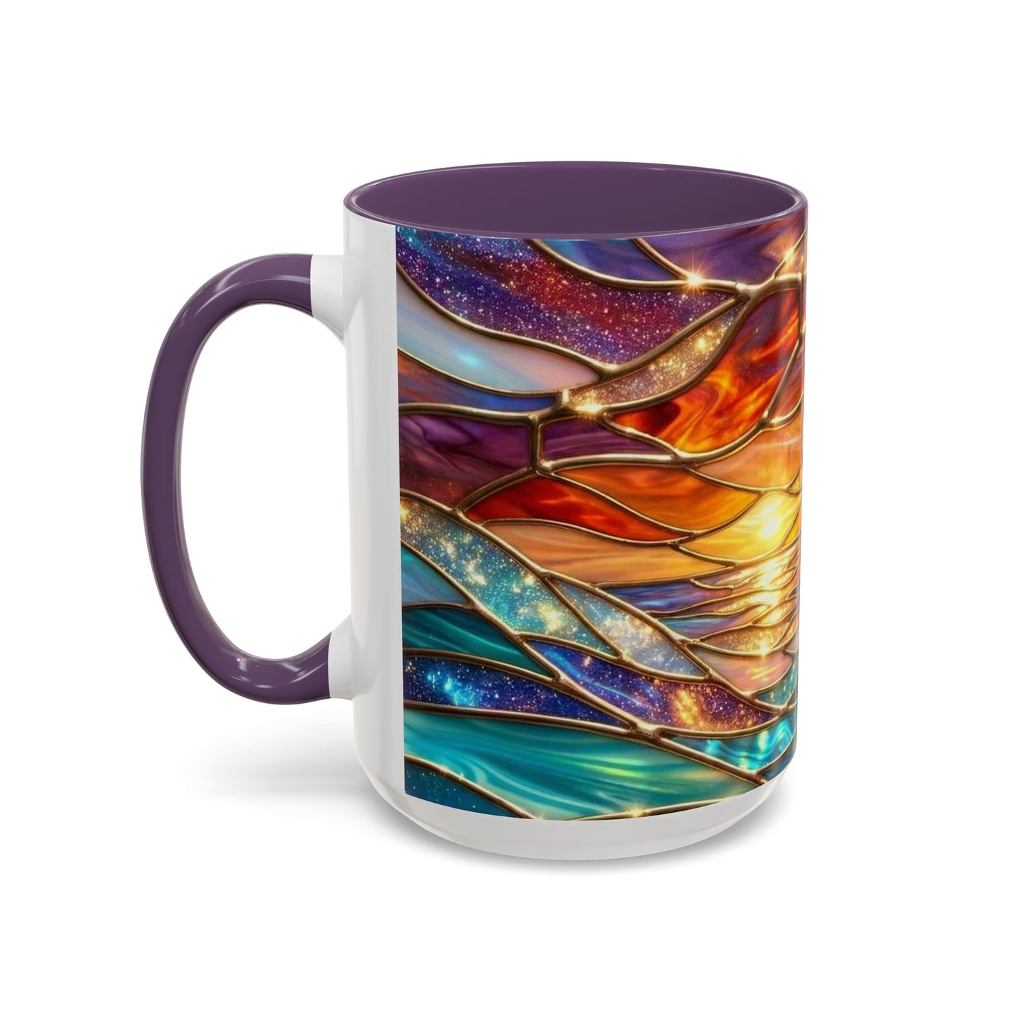 Stained Glass Wave Mug, Cosmic Ocean Coffee Cup, Celestial Sunrise Tea Mug, Surfer Beach Decor Gift, Starry Sea Art, Ocean Lover Cup