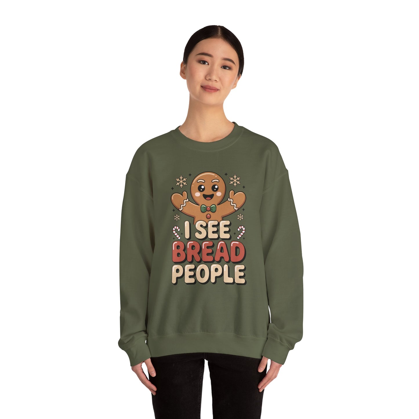 I See Bread People Christmas Sweatshirt, Funny Gingerbread Holiday Sweater, Unisex Crewneck, Cute Christmas Gift For Friends And Family