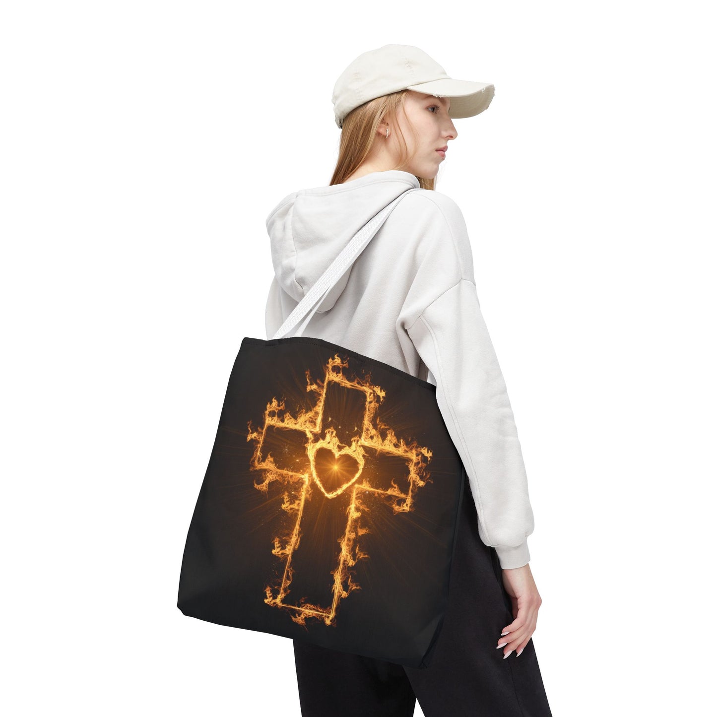 Stylish Flame Cross Tote Bag - Faith-Inspired Fashion