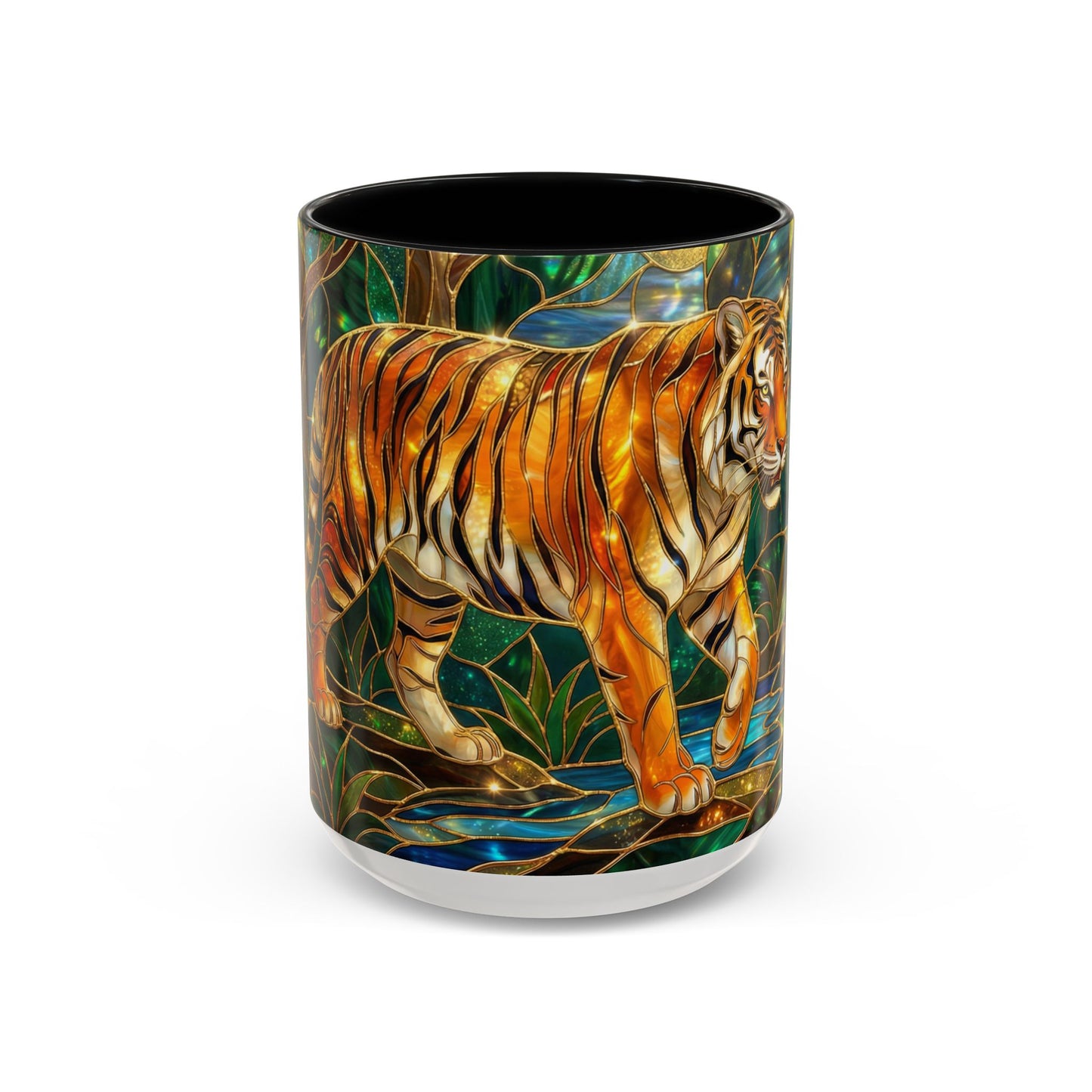 Stained Glass Tiger Mug, Tiger Coffee Cup, Wildlife Art Mug, Jungle Tiger Gift, Animal Lover Mug, Nature Inspired Coffee Cup
