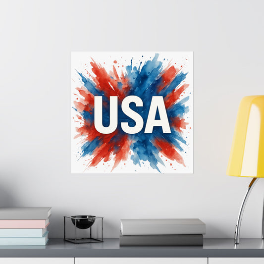 USA Watercolor Poster - Patriotic Red White and Blue Wall Art, 4th of July Decor, Ready-to-Frame American Pride Print