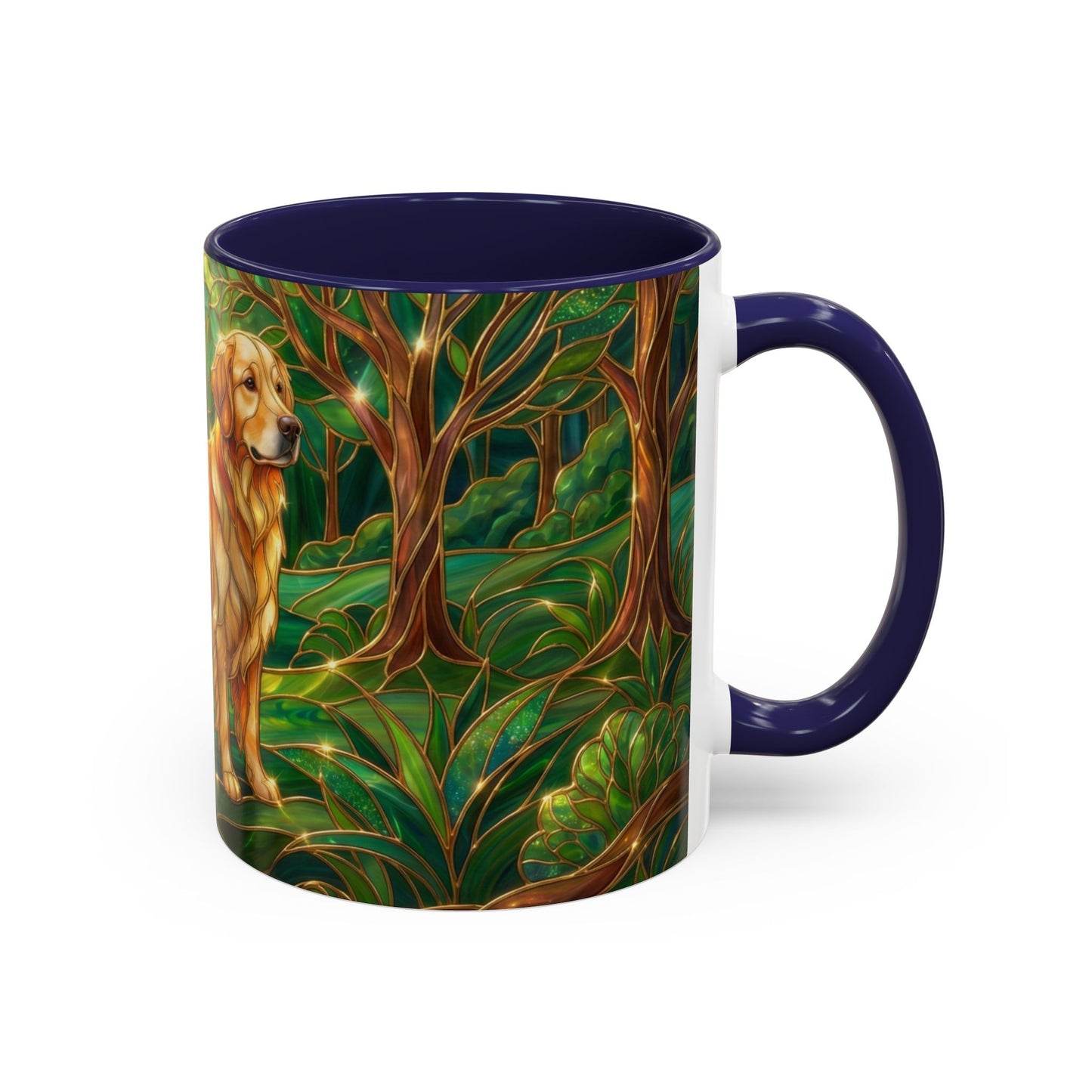 Stained Glass Golden Retriever Mug, Dog Lover Coffee Cup, Forest Dog Art Ceramic Mug, Pet Lover Gift, 11oz 15oz