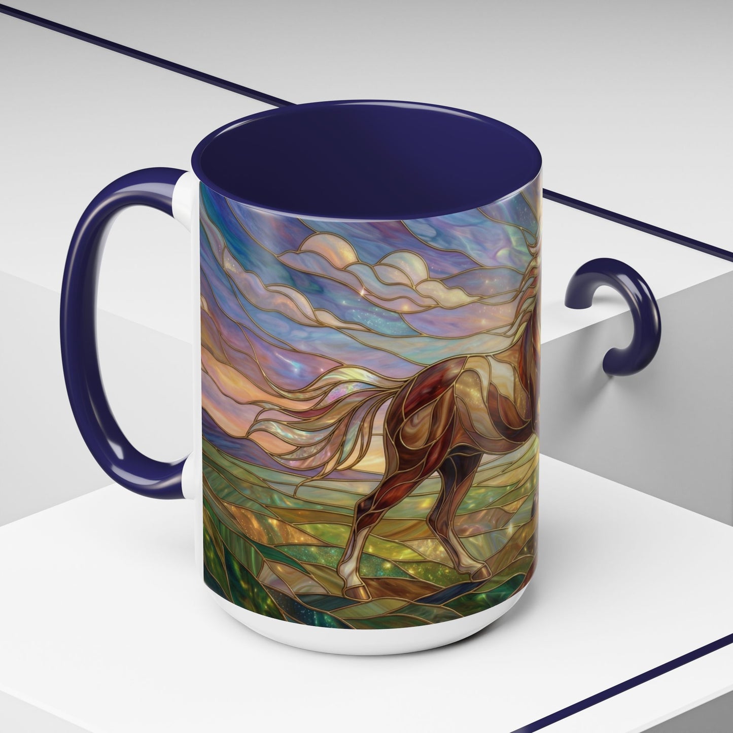 Stained Glass Horse Mug, Horse Coffee Mug, Running Horse Art Cup, Equestrian Gift Mug, Nature Art Mug, Horse Lover Gift