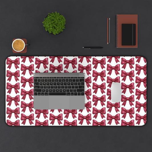 Pink Bow Desk Mat - Cute Aesthetic Mouse Pad for Office or Gaming Setup | Girly Large Mouse Pad Gift for Her