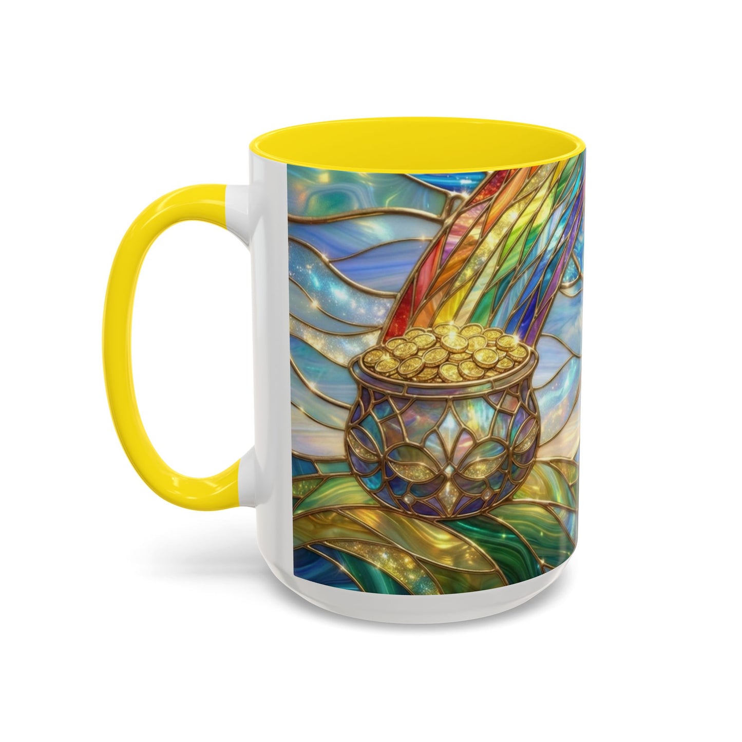 Stained Glass Rainbow Mug, Pot Of Gold Coffee Cup, St Patricks Day Gift, Magical Fantasy Tea Cup, Lucky Irish Leprechaun, Colorful Art