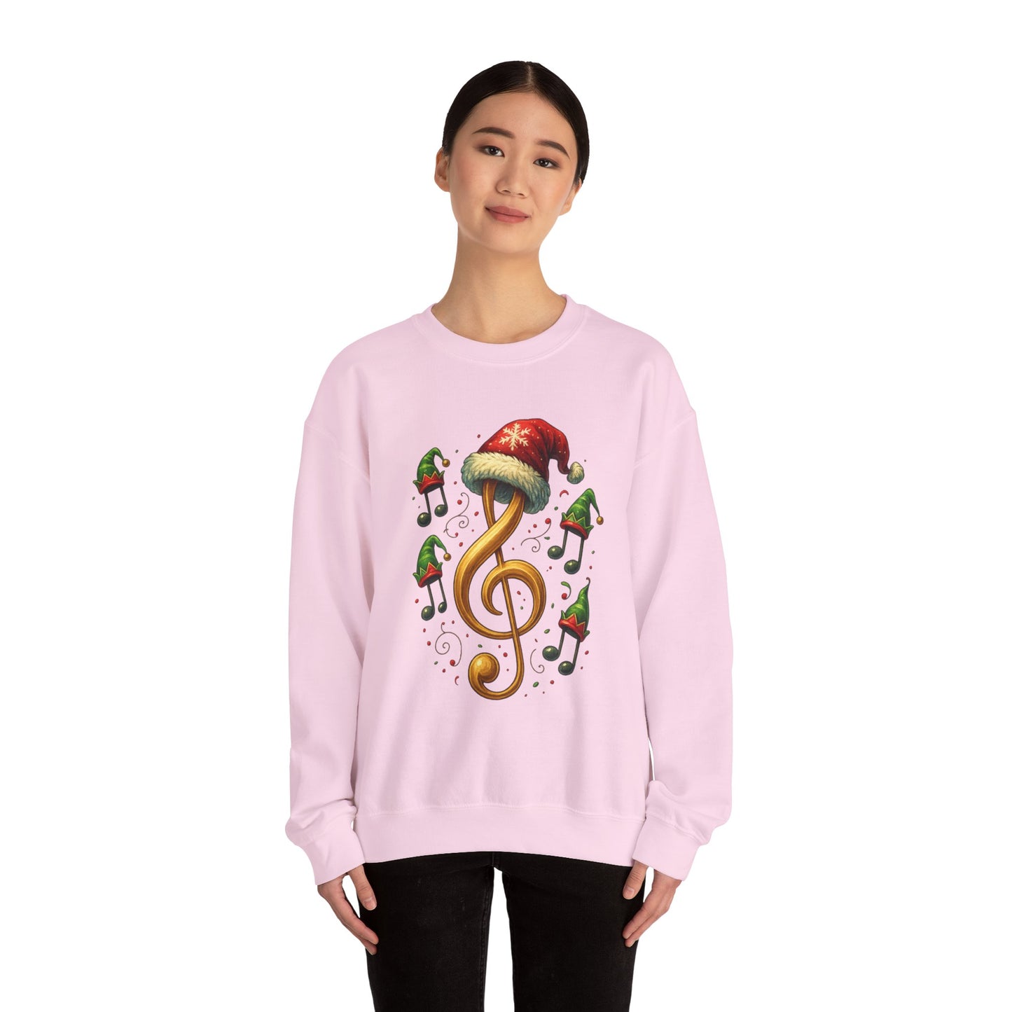 Christmas Music Note Sweatshirt, Holiday Treble Clef Sweater With Santa Hat, Festive Music Lover Gift, Cozy Winter Crewneck Unisex Top