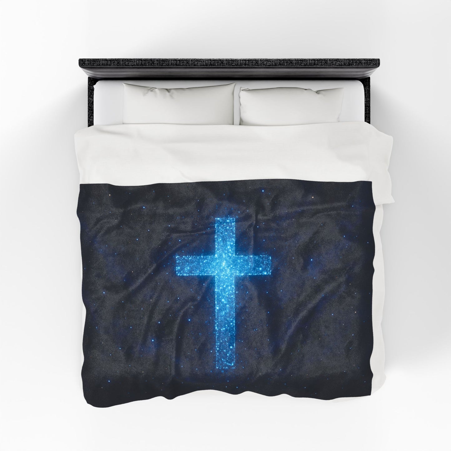 Velveteen Plush Blanket with Bioluminescent Cross Design Christian Decor Inspirational Throw Spiritual Blanket Gift for Believers