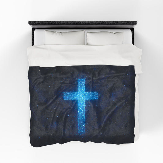 Velveteen Plush Blanket with Bioluminescent Cross Design Christian Decor Inspirational Throw Spiritual Blanket Gift for Believers
