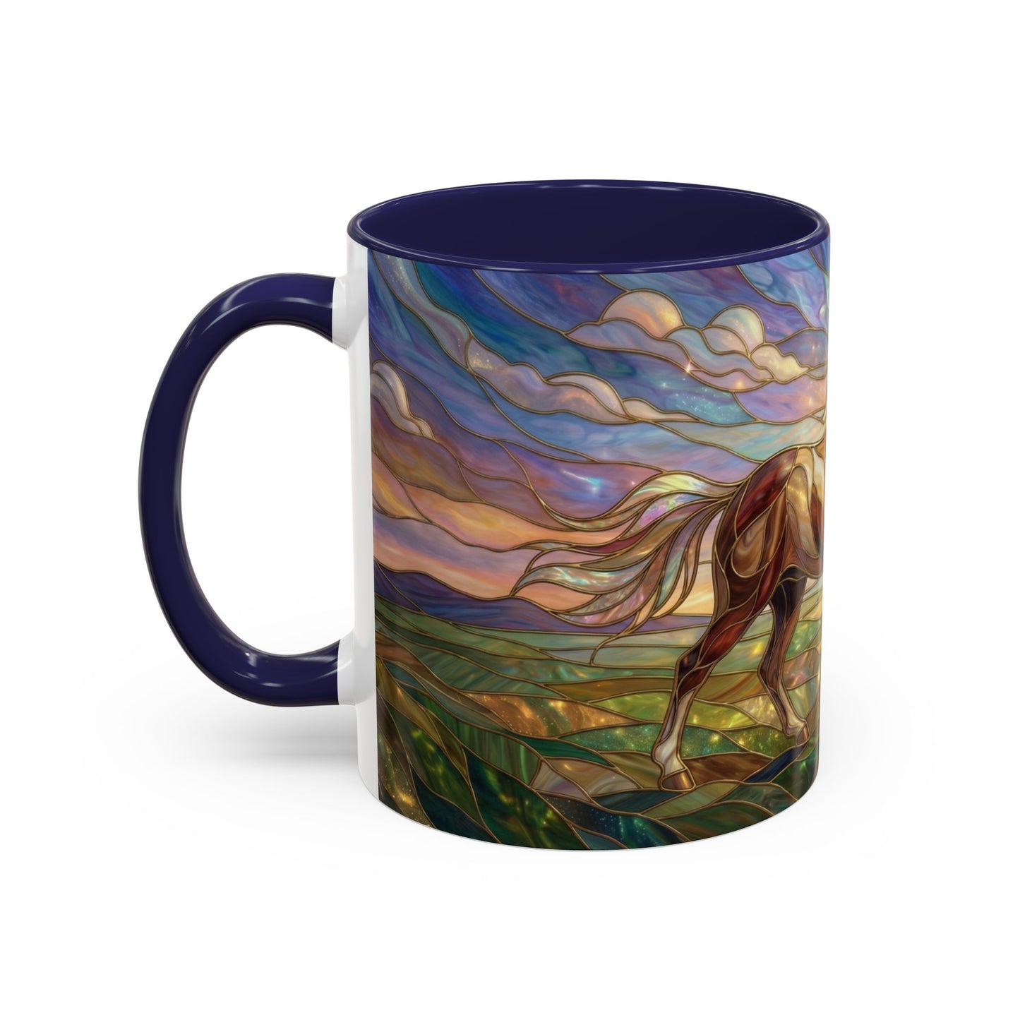 Stained Glass Horse Mug, Horse Coffee Mug, Running Horse Art Cup, Equestrian Gift Mug, Nature Art Mug, Horse Lover Gift