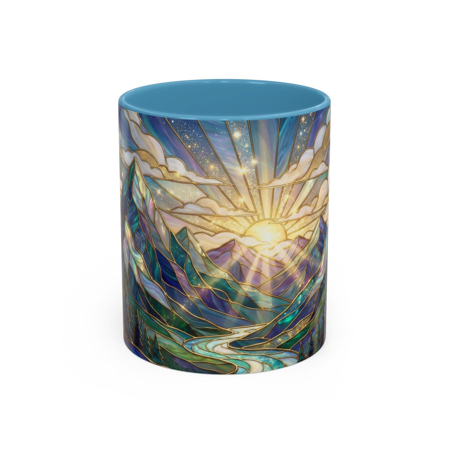 Mountain Art Mug, Scenic Mountain Coffee Cup, Nature Lover Ceramic Mug, Stained Glass Style Landscape, 11oz 15oz Gift, Outdoor Hiking Mug, Unique Coffee Tea Cup