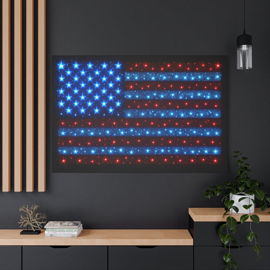 Bioluminescent-Style Starry American Flag Canvas - Patriotic Wall Art - Modern 4th of July Decor - Starry Particles USA Home Decor