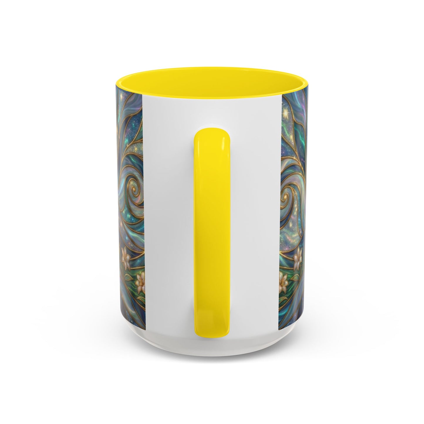 Stained Glass Cross Mug, Christian Coffee Cup, Religious Easter Gift, Celestial Faith Mug, Spiritual Sunrise Cup, Dove Lily Print Mug