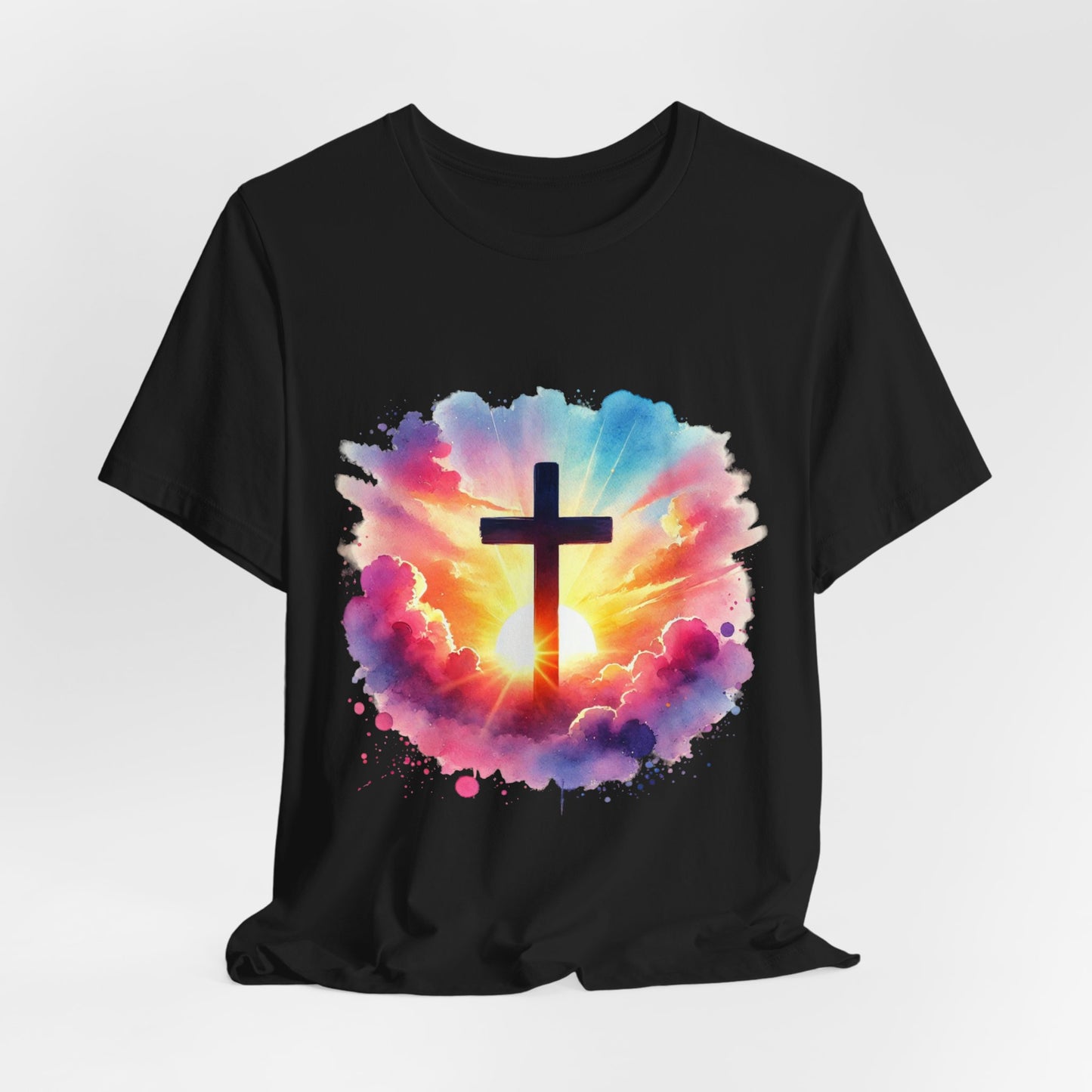 Faith Cross Sunburst Christian Tee | Inspirational Christian T-Shirt | Colorful Sunrise Cross Shirt | Faith Gifts for Women Men