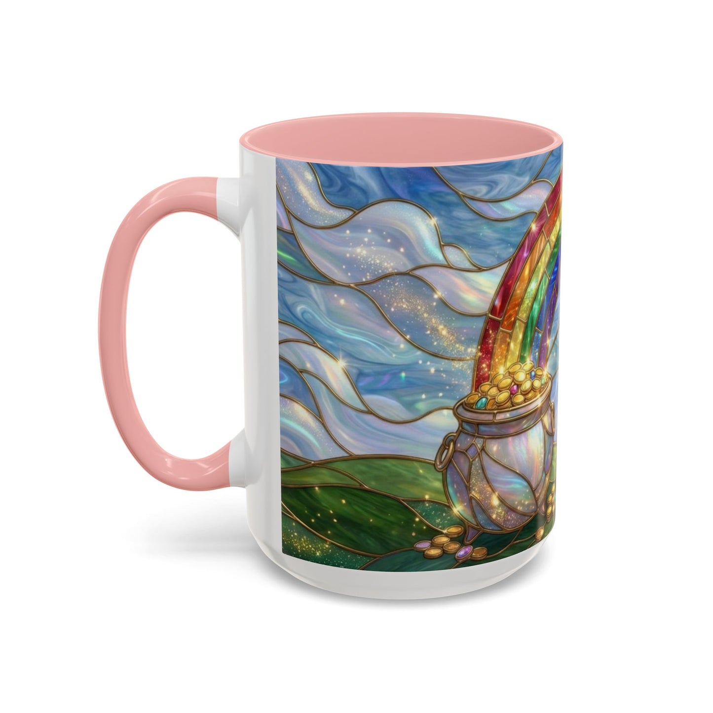 Stained Glass Rainbow Mug, Pot Of Gold Coffee Cup, St Patricks Day Gift, Whimsical Magical Art Mug, Lucky Irish Leprechaun Treasure