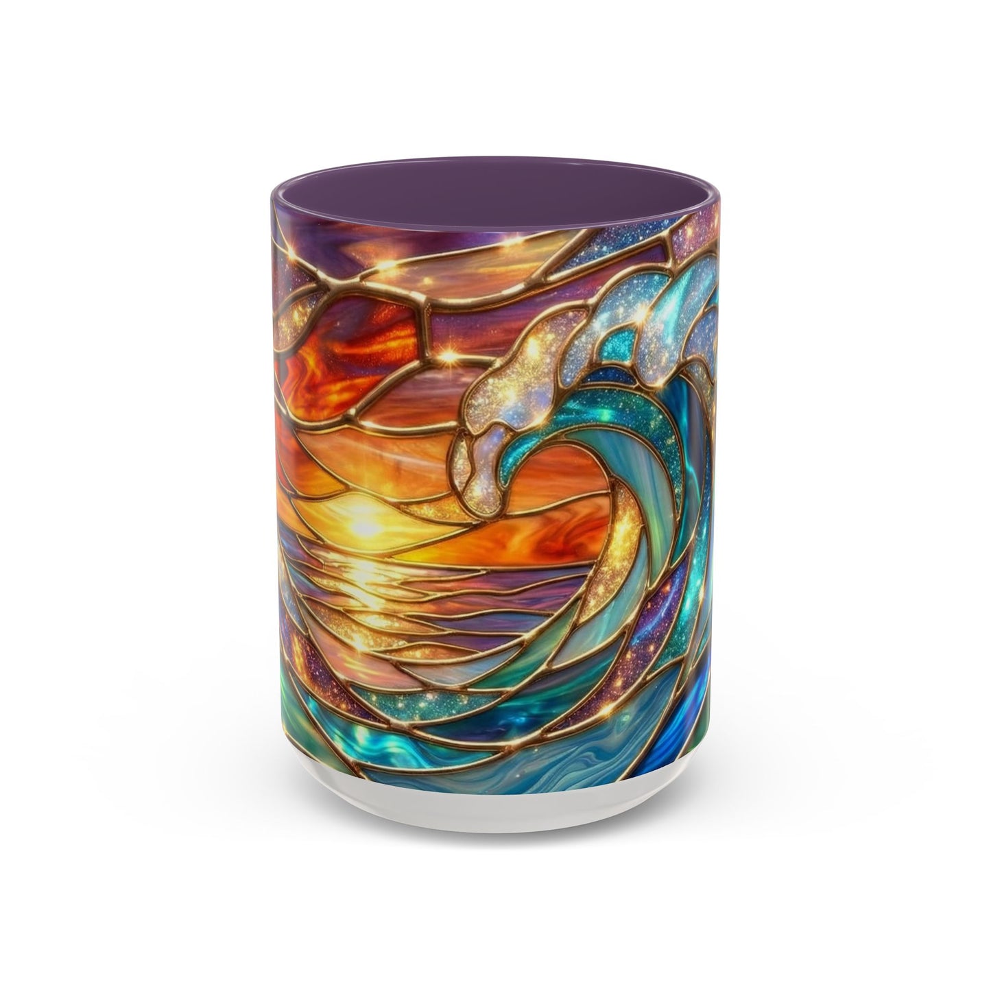 Stained Glass Wave Mug, Cosmic Ocean Coffee Cup, Celestial Sunrise Tea Mug, Surfer Beach Decor Gift, Starry Sea Art, Ocean Lover Cup