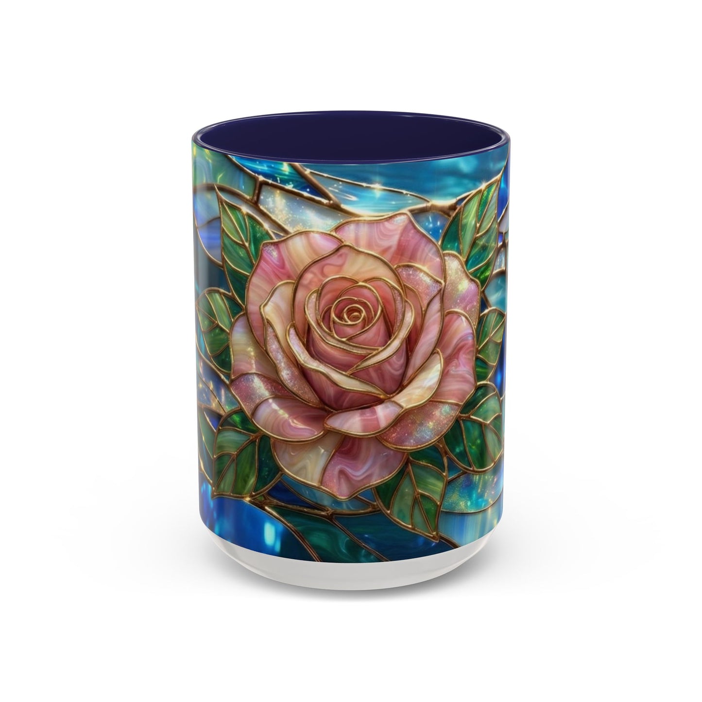 Stained Glass Rose Mug, Pink Flower Coffee Cup, Fantasy Floral Tea Cup, Magical Garden Gift, Galaxy Rose Art, Botanical Lover Present