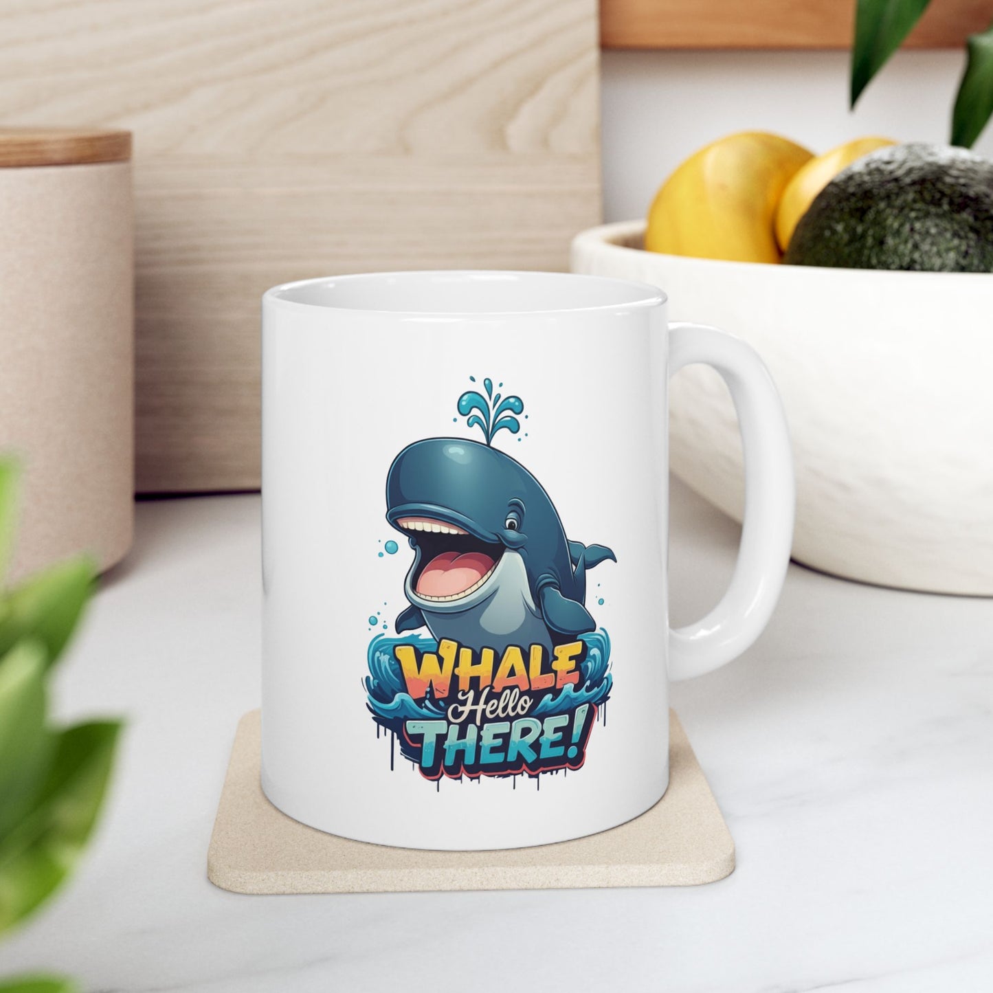 Whale Hello There Mug – Cute Ocean Whale Cartoon Coffee Tea Cup – Funny Pun Design – Nature Animal Lover Gift – Cottagecore Aesthetic Mug