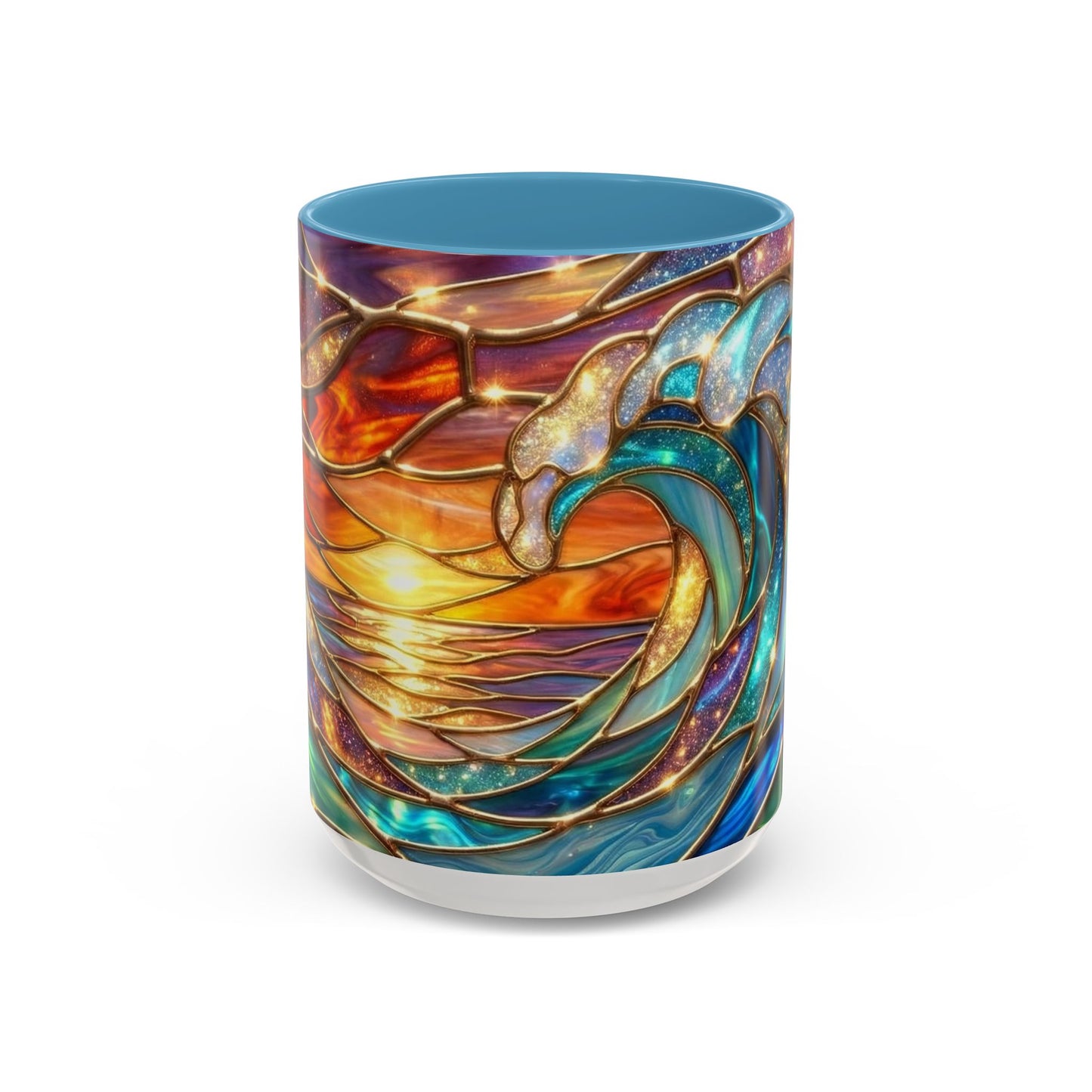 Stained Glass Wave Mug, Cosmic Ocean Coffee Cup, Celestial Sunrise Tea Mug, Surfer Beach Decor Gift, Starry Sea Art, Ocean Lover Cup
