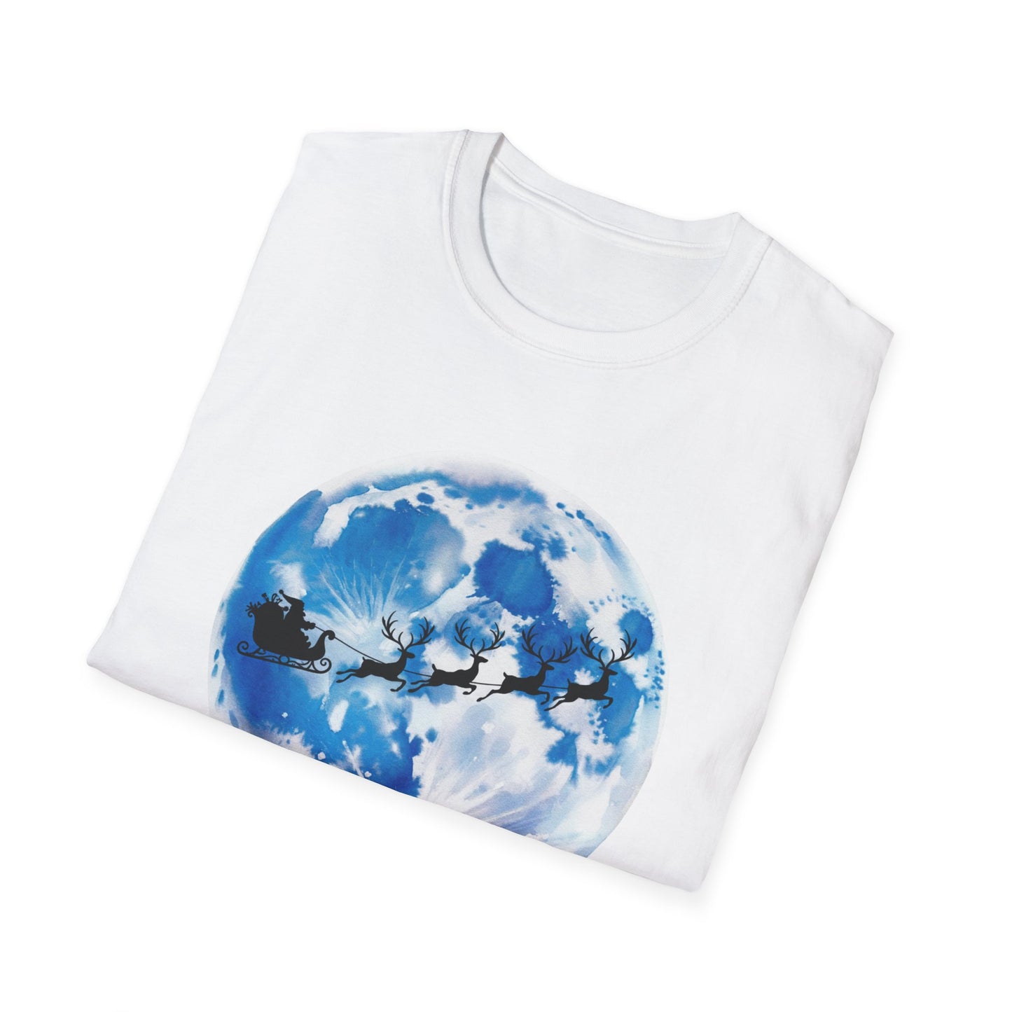 Santa Moon Christmas T-Shirt, Reindeer Sleigh Christmas Tee, Holiday Moonlight Xmas Shirt, Festive Christmas Graphic Tee, Winter Night Christmas Gift Tee