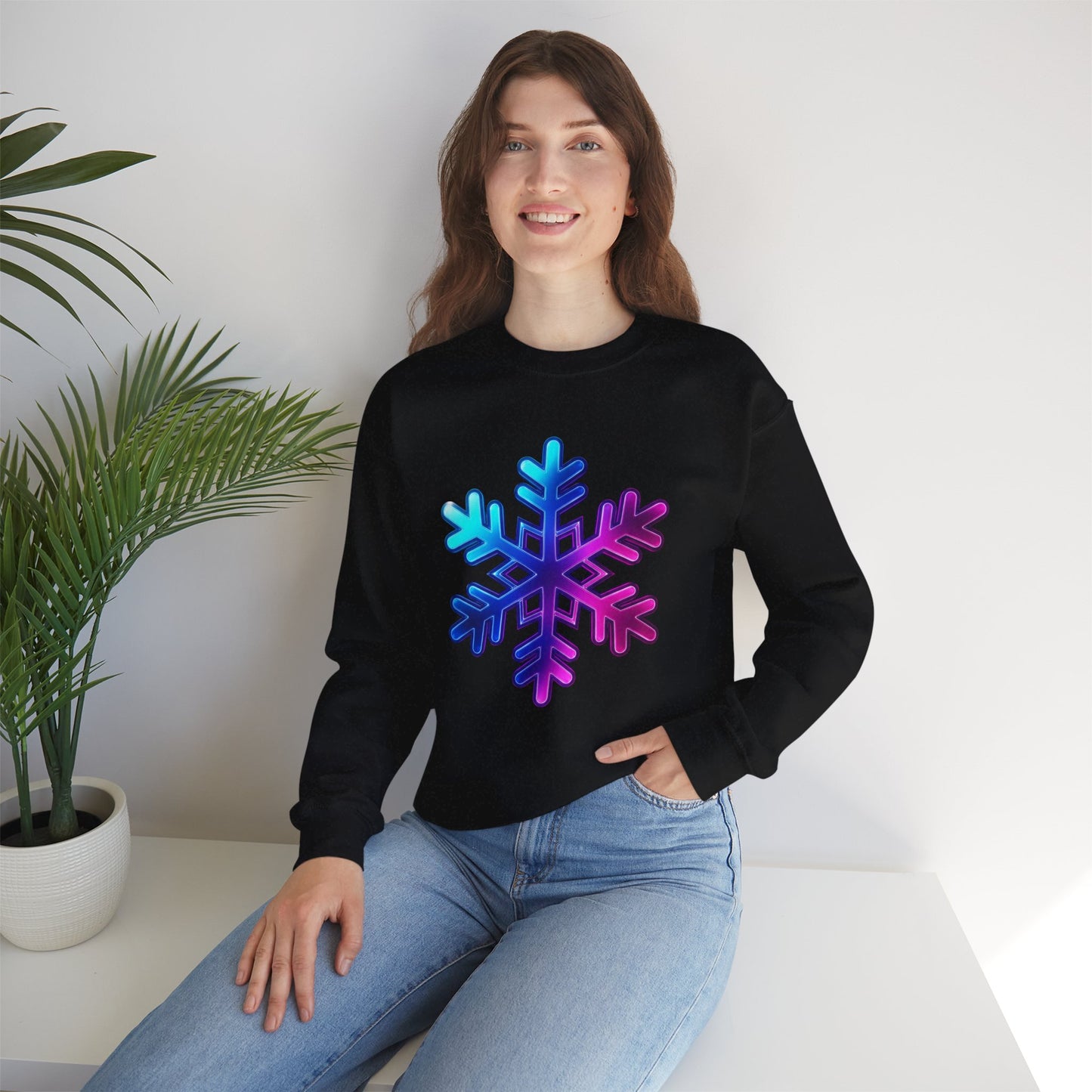 Blue Pink Gradient Snowflake Sweatshirt, Winter Aesthetic Pullover, Cozy Christmas Crewneck, Festive Holiday Sweater Gift for Her or Him
