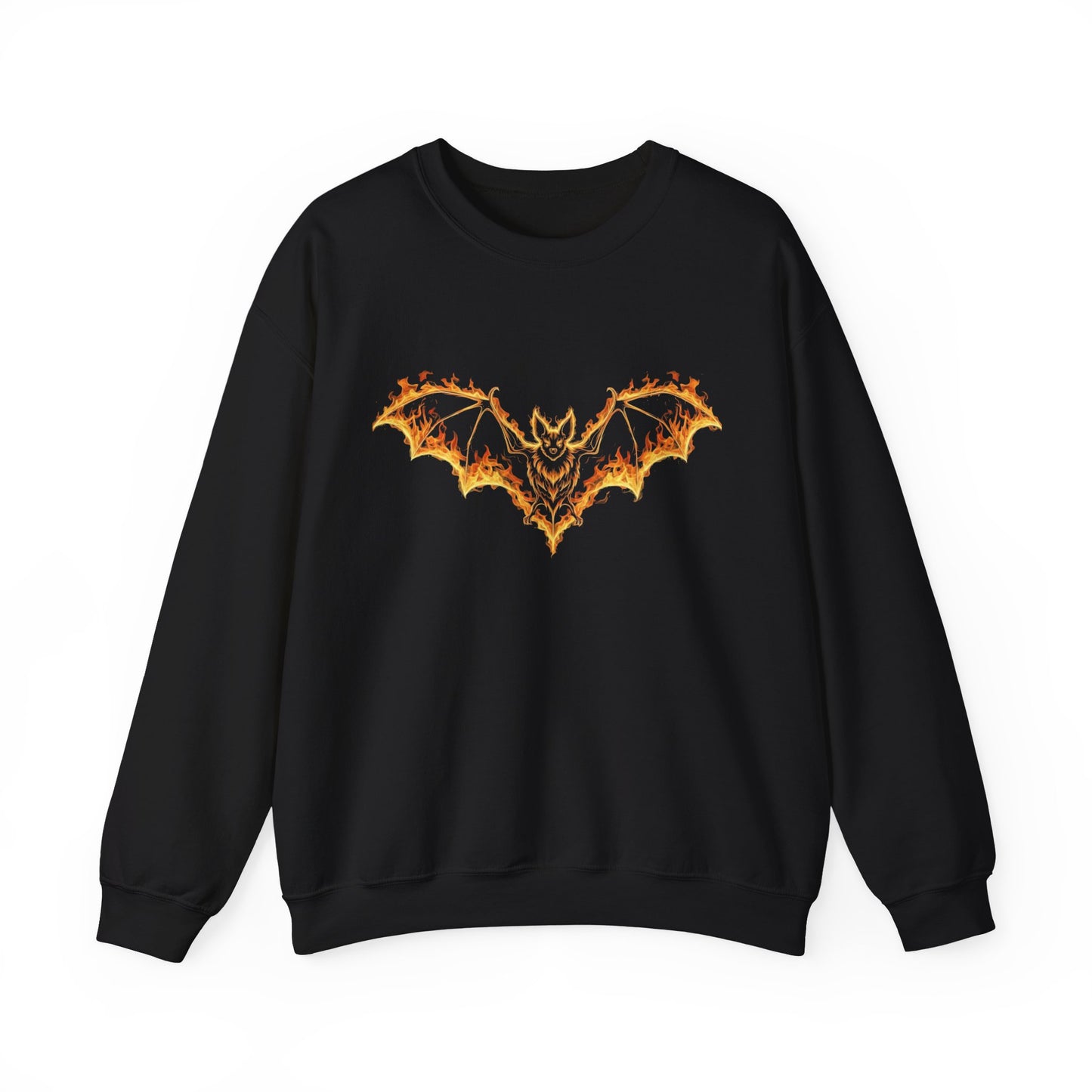 Flaming Bat Sweatshirt - Halloween Spooky Season Graphic Crewneck, Fiery Bat Design, Gothic Fall Fashion, Spooky Gift