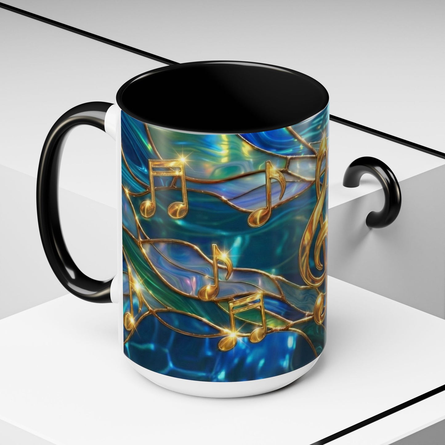 Music Notes Mug, Stained Glass Music Coffee Mug, Musical Gift Mug, Music Lover Cup, Music Teacher Gift, Artistic Coffee Mug