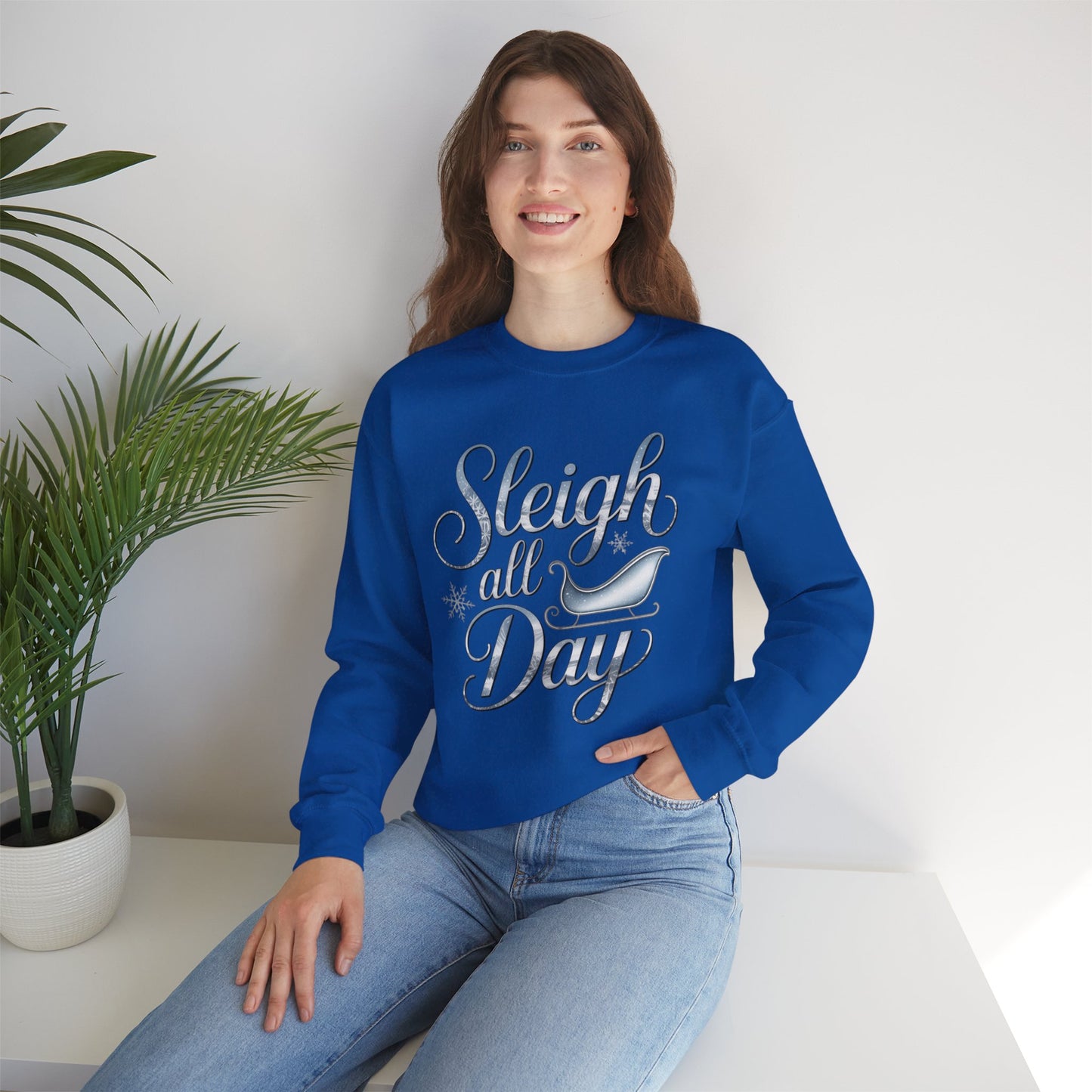 Sleigh All Day Christmas Sweatshirt, Funny Holiday Sweater, Cozy Unisex Crewneck, Cute Festive Winter Gift For Friends And Family