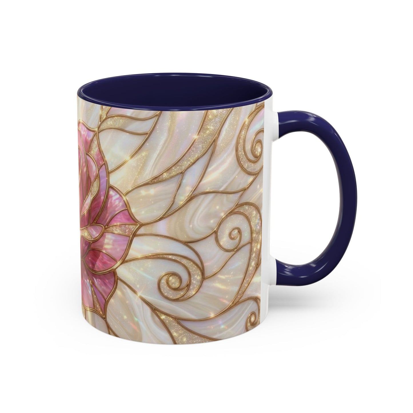 Pink Rose Stained Glass Mug, Gold Floral Coffee Cup, Romantic Flower Tea Cup, Gardener Gift For Mom, Botanical Art, Wife Birthday Gift