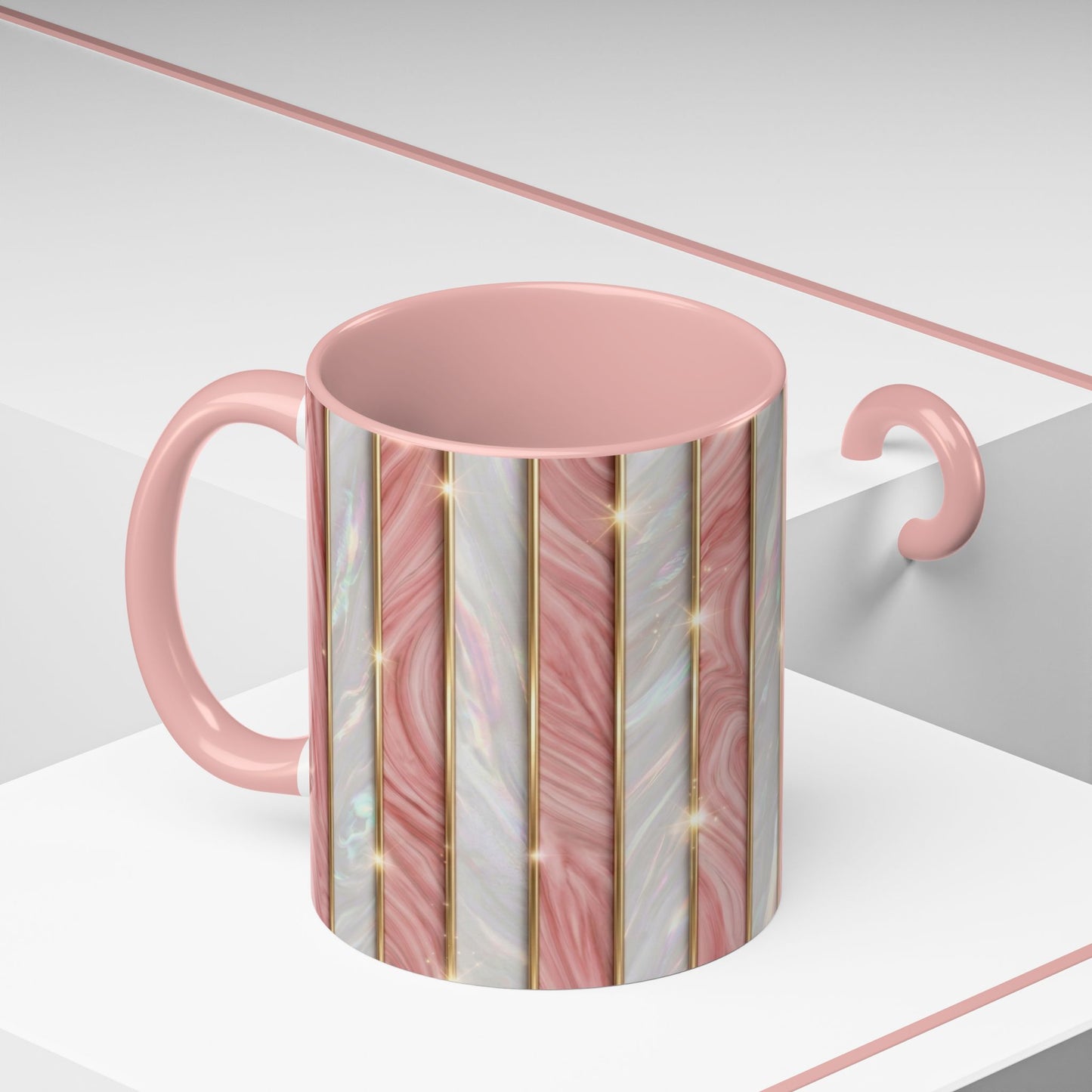 Pink Marble Coffee Mug, Gold Stripe Faux Agate Cup, Glam Desk Accessory, Elegant Tea Mug, Luxury Gift for Her, Chic Office Desk Decor
