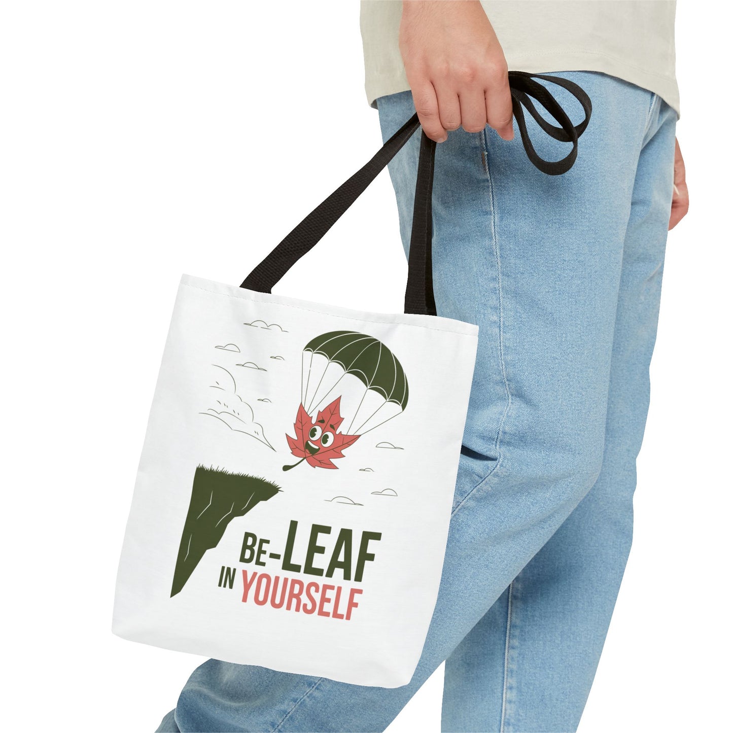 Tote Bag - Be-Leaf In Yourself Pun Design