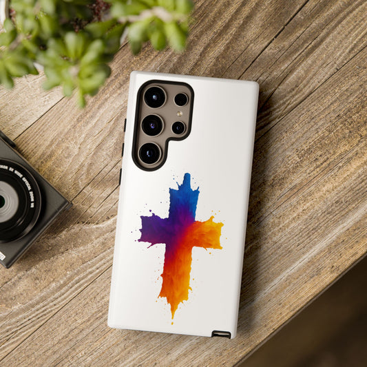 Christian Cross Phone Case – Vibrant Watercolor Design, Faith-Based Gift, Bible Verse Inspired Cell Cover