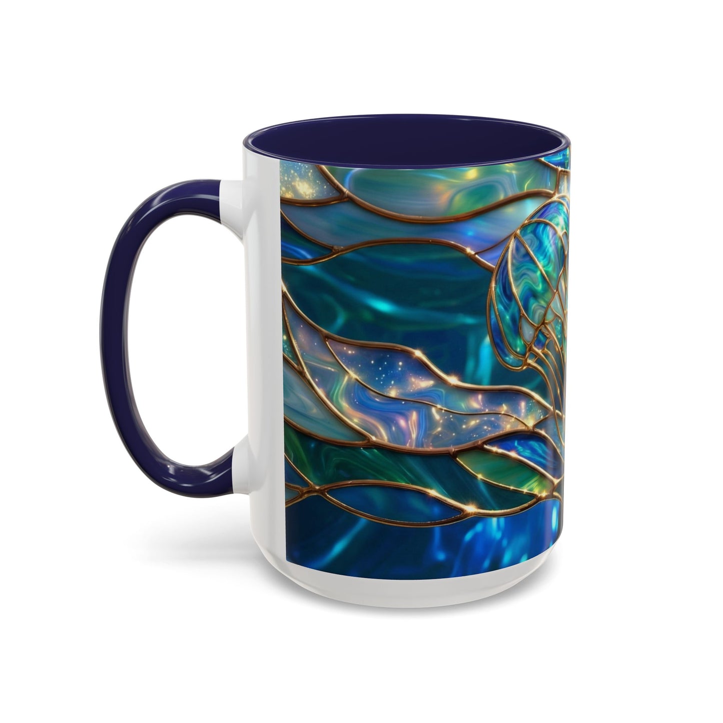 Stained Glass Jellyfish Mug, Ocean Art Coffee Cup, Nautical Sea Life Mug, Blue Teal Gold Glass Style Mug, Gift For Ocean Lovers Decor