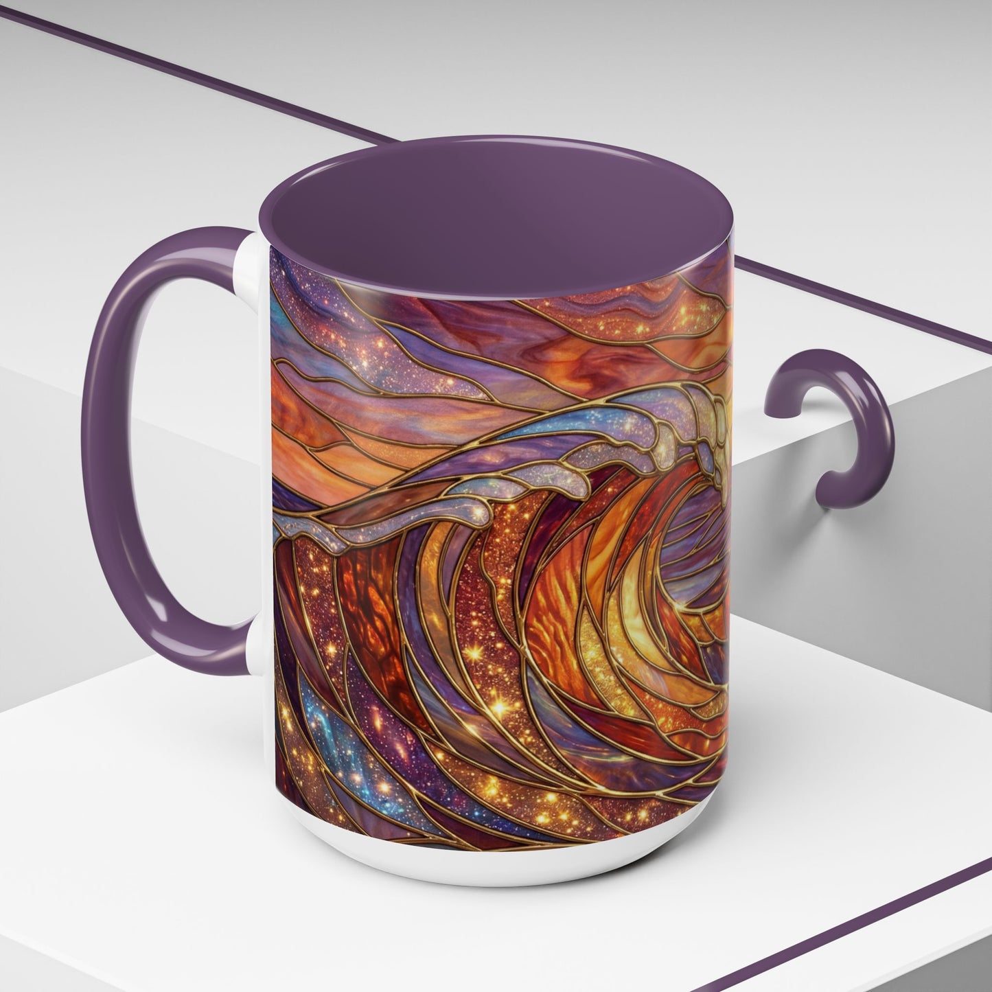 Stained Glass Wave Mug, Ocean Sunset Coffee Cup, Vibrant Beach Art, Sea Lover Gift, Mosaic Tea Cup, Summer Kitchen Decor, Nature Drinkware