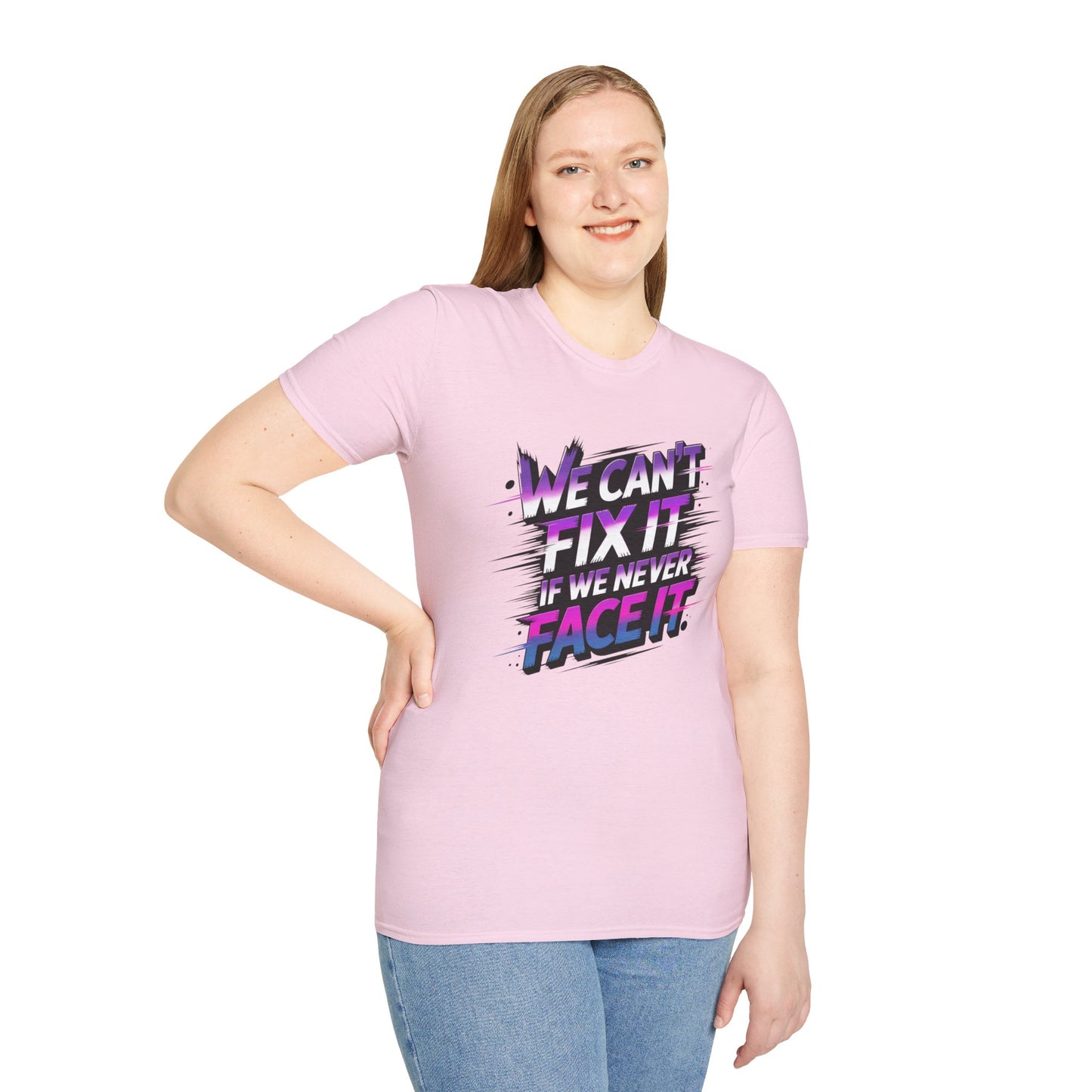 We Can't Fix It If We Never Face It T-Shirt, KPop Anime Inspired Graphic Tee, Motivational Quote Shirt, Empowering Aesthetic Top For Fans And Dreamers