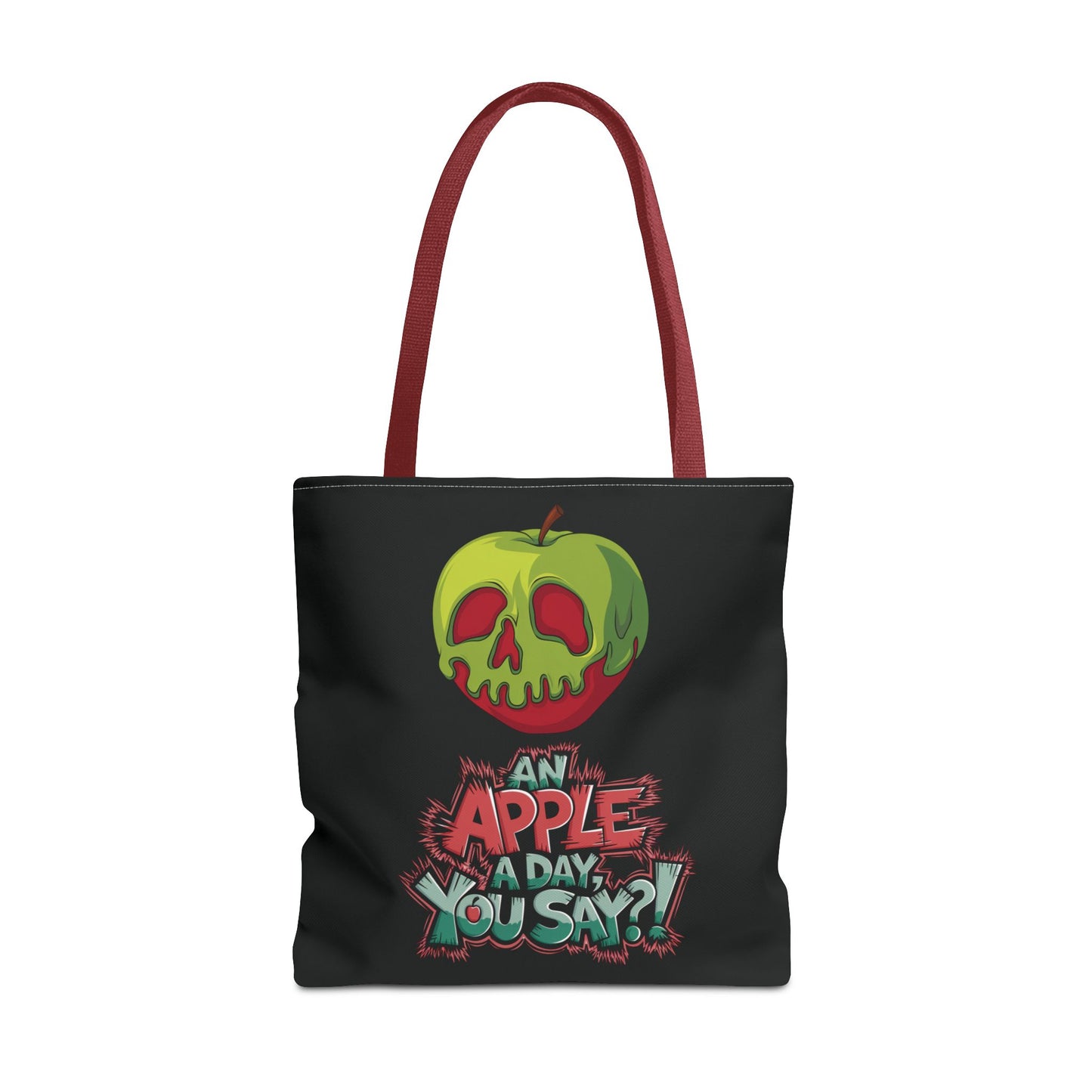 Spooky Halloween Tote Bag – Poison Apple Design – Funny Gothic Tote – Trick or Treat Bag – Creepy Apple Pun Gift – Black Tote Bag