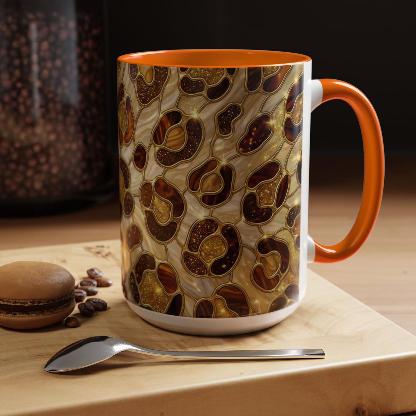 Stained Glass Leopard Print Mug, Gold Cheetah Coffee Cup, Luxury Animal Print Gift, Glam Mosaic Tea Mug, Trendy Desk Decor For Her Gifts