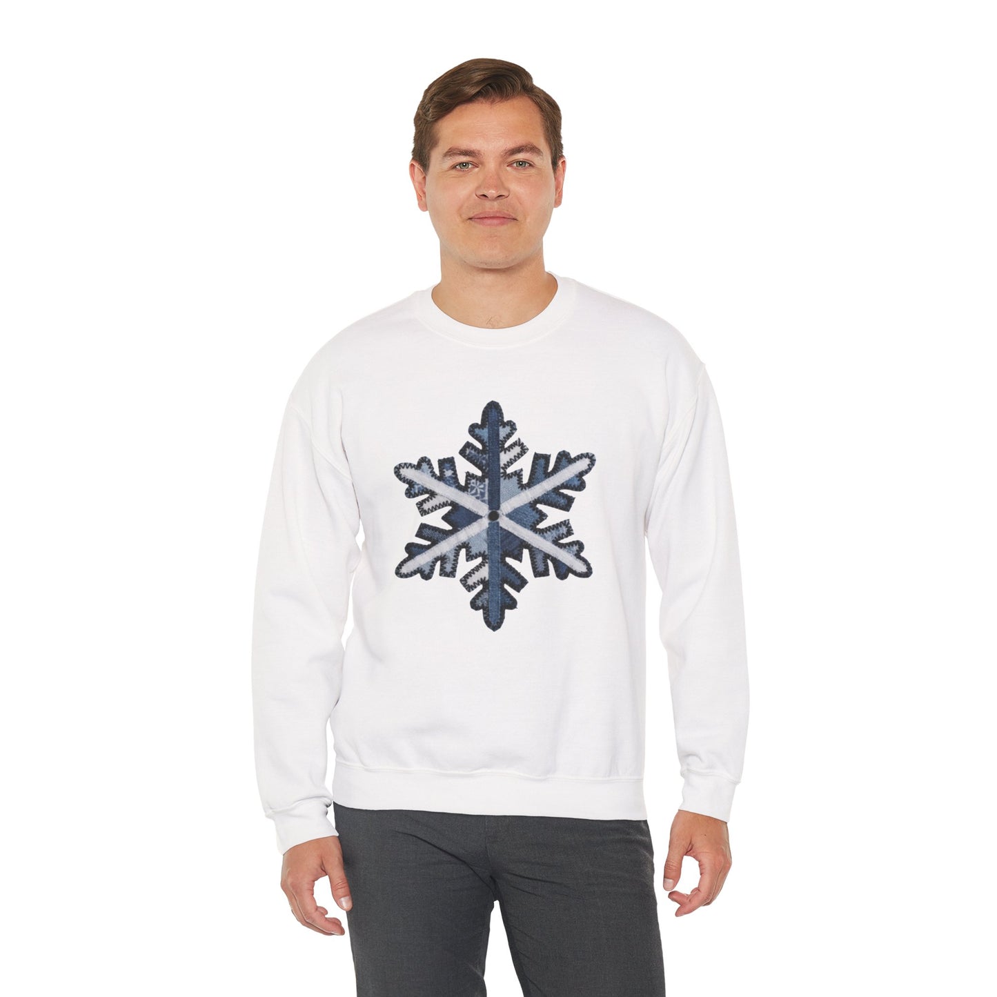 Faux Patchwork Snowflake Sweatshirt, Winter Snowflake Crewneck, Cozy Christmas Sweatshirt, Holiday Patchwork Sweater, Winter Gift