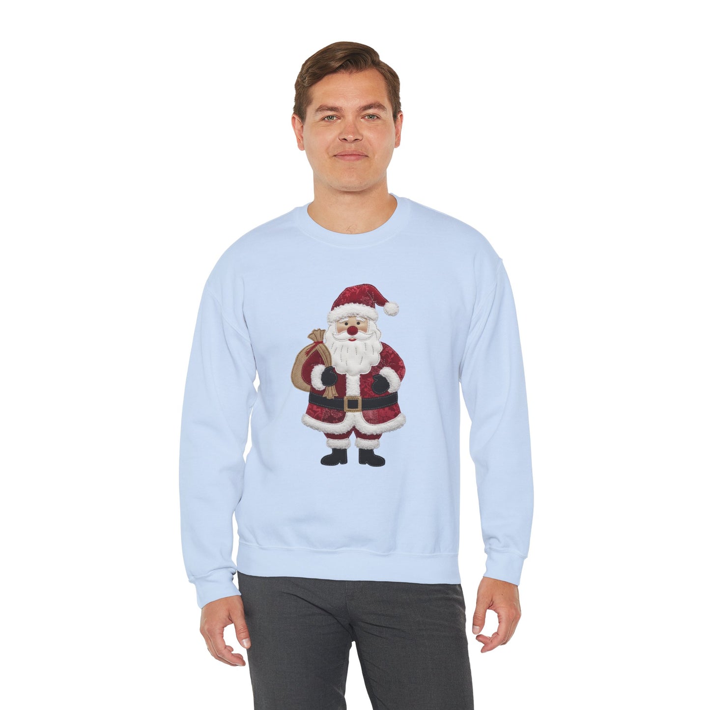 Faux patchwork Santa sweatshirt, Christmas Santa crewneck, cozy holiday sweater, vintage Santa pullover, festive winter sweatshirt, Xmas gift
