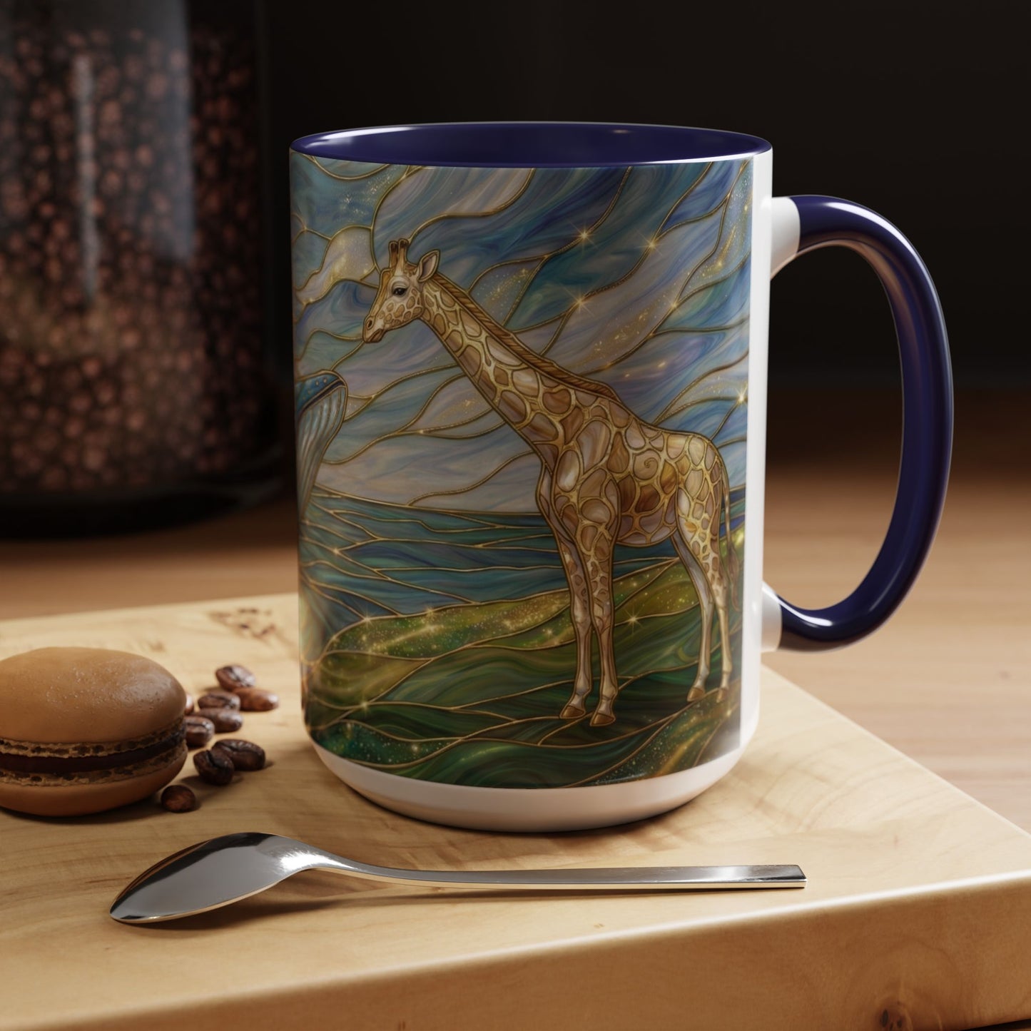 Whimsical Whale & Giraffe Accent Coffee Mug — Artistic Ocean-Sky Illustration (11/15oz)