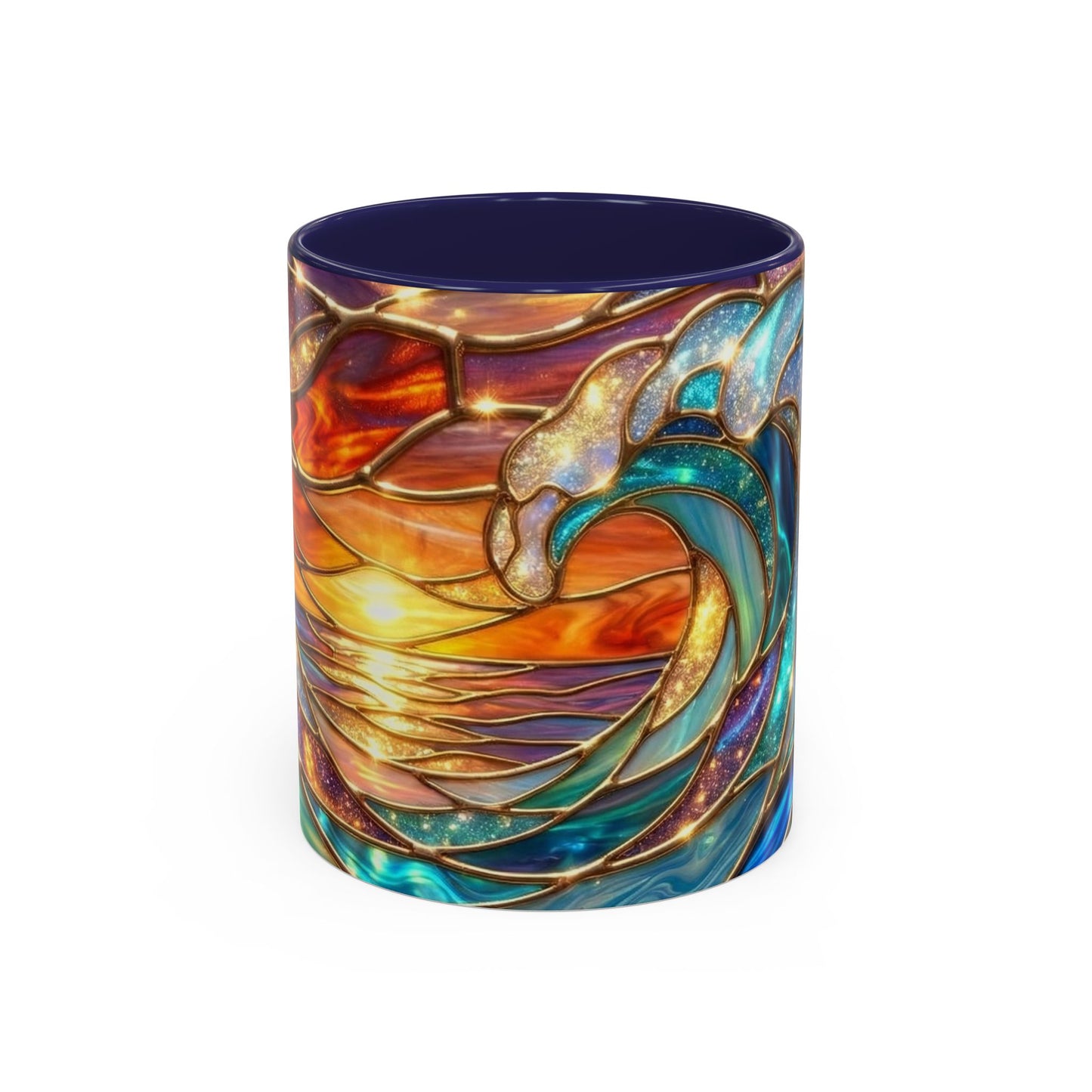 Stained Glass Wave Mug, Cosmic Ocean Coffee Cup, Celestial Sunrise Tea Mug, Surfer Beach Decor Gift, Starry Sea Art, Ocean Lover Cup