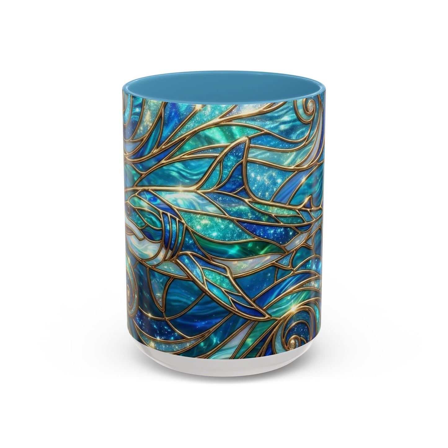 Stained Glass Shark Mug, Ocean Art Coffee Cup, Blue Shark Gift, Sea Life Ceramic Mug, Artistic Shark Design, Marine Lover Gift, Unique Ocean Mug