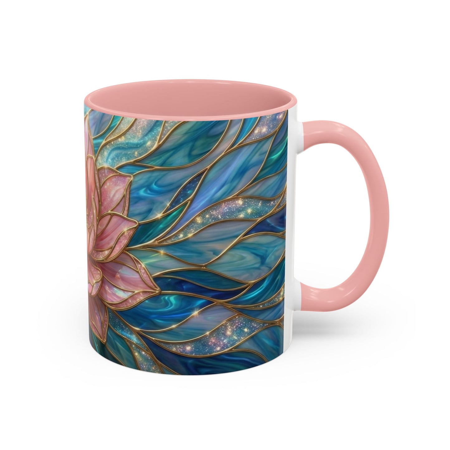 Pink Lotus Flower Mug, Stained Glass Style Coffee Cup, Spiritual Zen Gift For Women, Yoga Lover Tea Mug, Meditation Boho Floral Drinkware