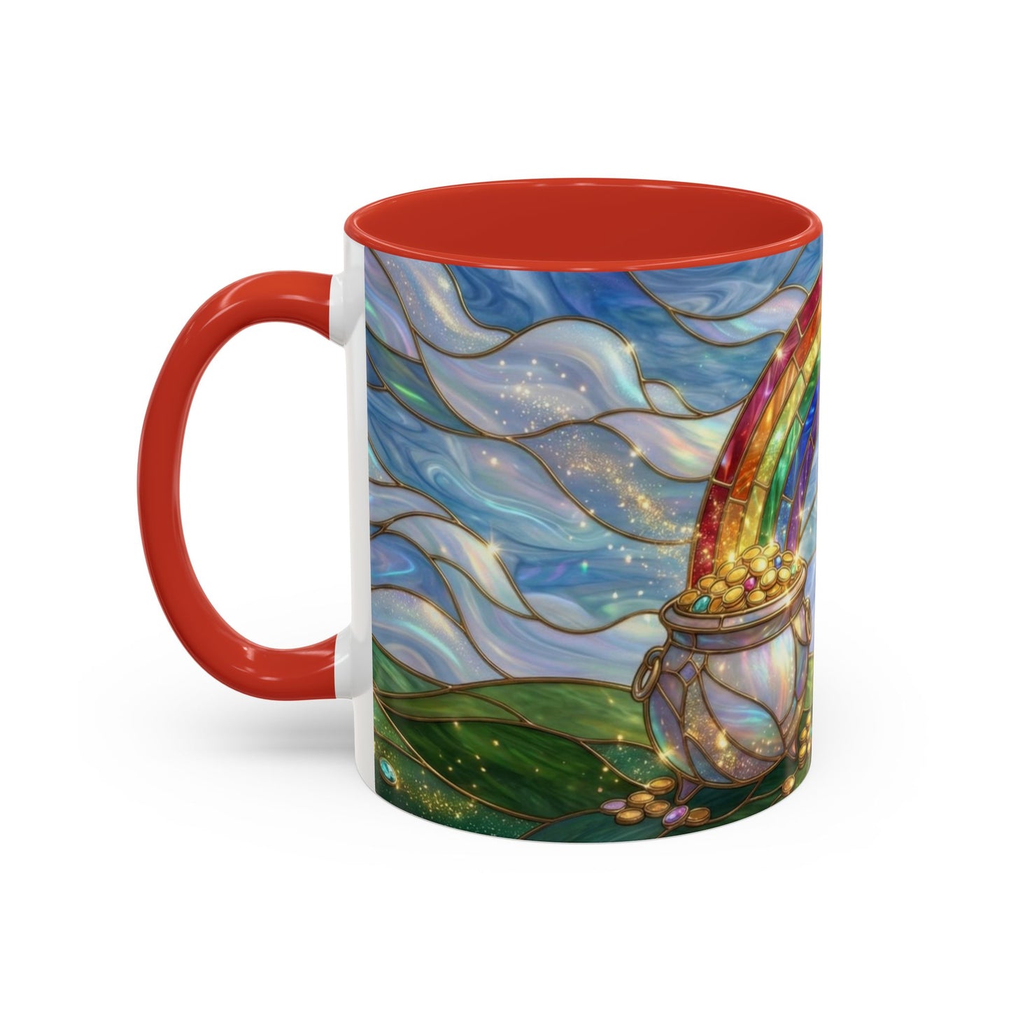 Stained Glass Rainbow Mug, Pot Of Gold Coffee Cup, St Patricks Day Gift, Whimsical Magical Art Mug, Lucky Irish Leprechaun Treasure