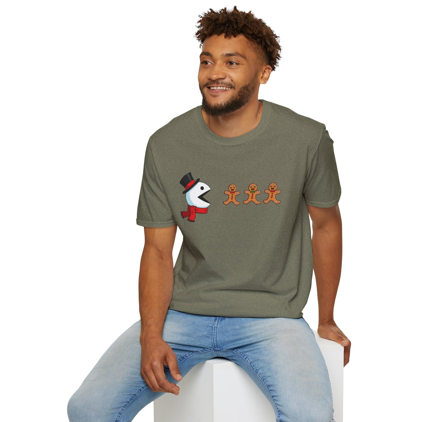 Snowman Pacman Christmas Shirt, Funny Gingerbread Men Tee, Cute Holiday Snowman T-Shirt, Christmas Humor Graphic Tee, Winter Holiday Shirt