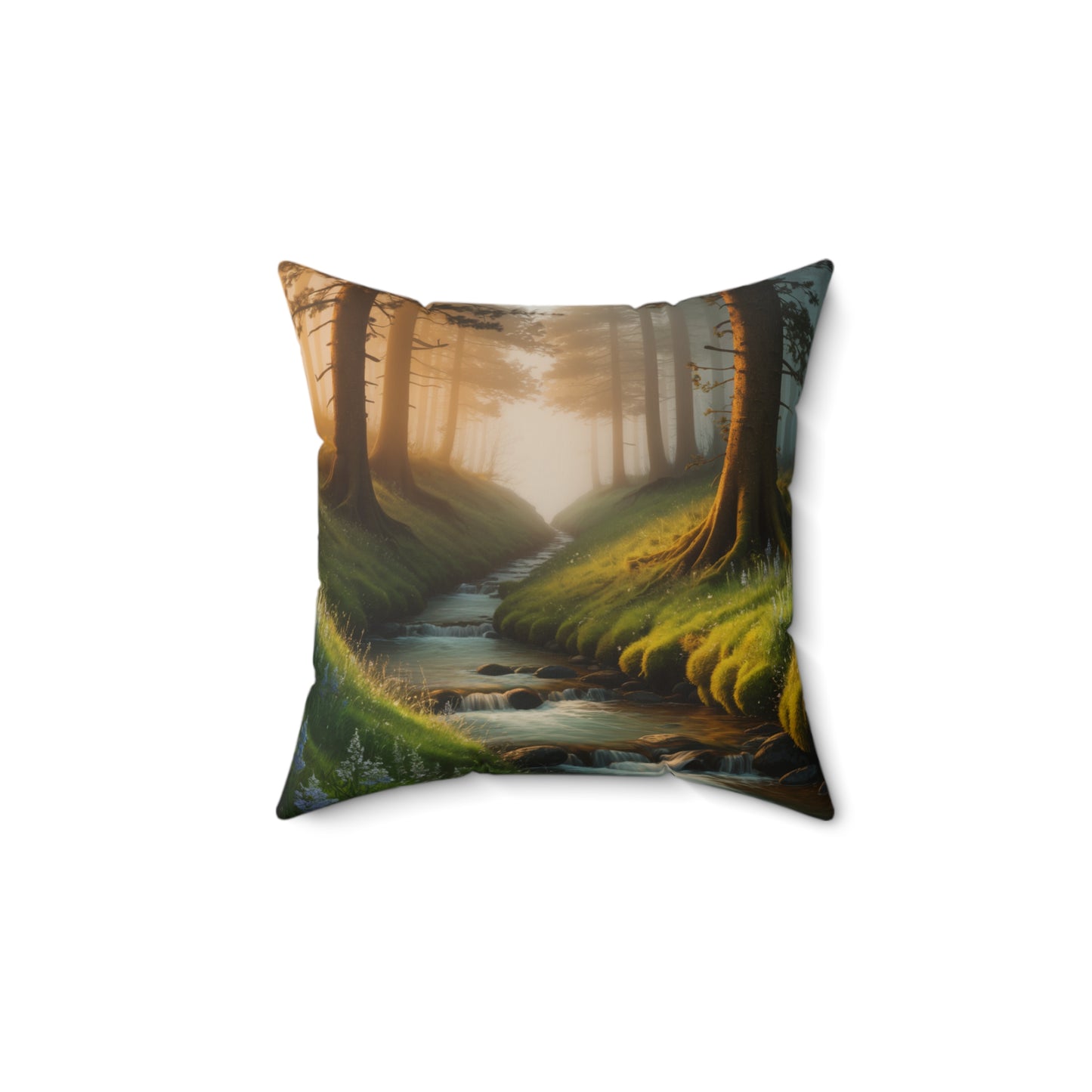 Serene Forest Stream Design Nature Decor Forest Stream Throw Pillow