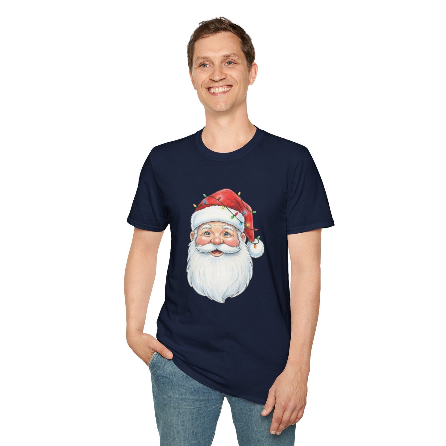 Santa Face Christmas Shirt, Vintage Santa T-Shirt, Santa With Christmas Lights Tee, Cute Christmas Graphic Tee, Holiday Santa Claus Shirt