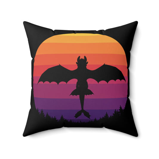 Dragon Sunset Throw Pillow, Fantasy Dragon Decor, Gothic Aesthetic Pillow, Dark Cottagecore Cushion, Gift for Dragon Lover, Home Decor