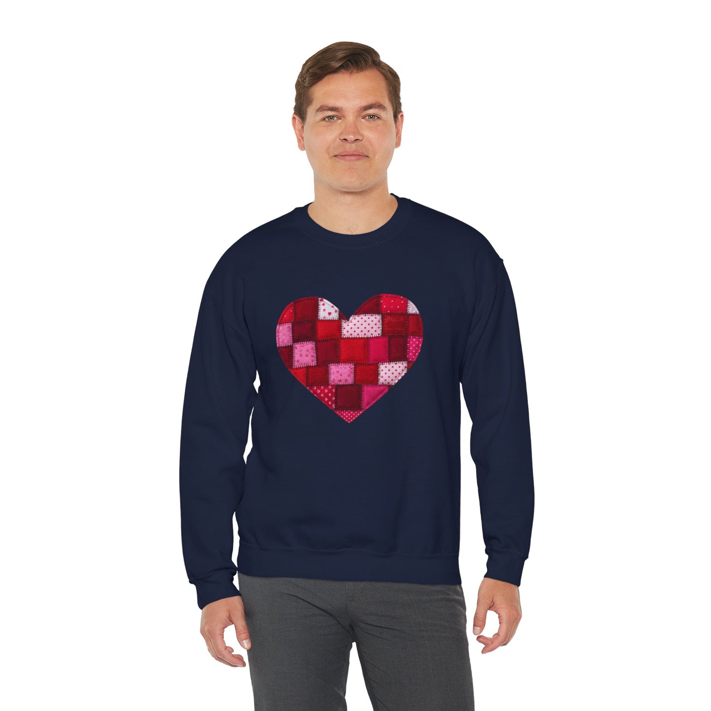 Faux Patchwork Heart Sweatshirt, Quilted Look Heart Pullover, Cozy Valentine Crewneck, Handmade Style Sweatshirt, Love Heart Shirt, Valentine Gift