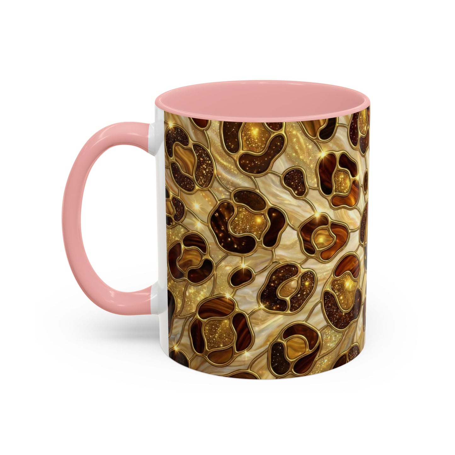 Stained Glass Leopard Print Mug, Gold Cheetah Coffee Cup, Luxury Animal Print Gift, Glam Mosaic Tea Mug, Trendy Desk Decor For Her Gifts