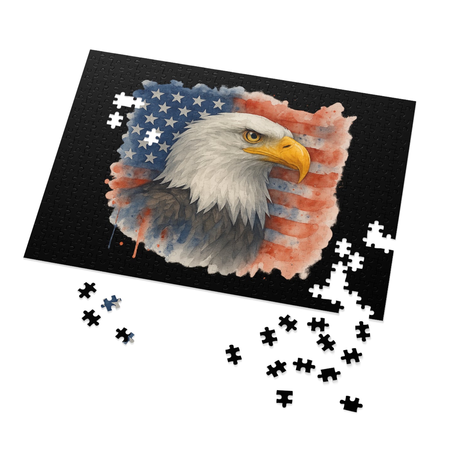 Eagle American Flag Jigsaw Puzzle with Tin Memorial Day Puzzle 4th of July Game Veteran's Day Jigsaw